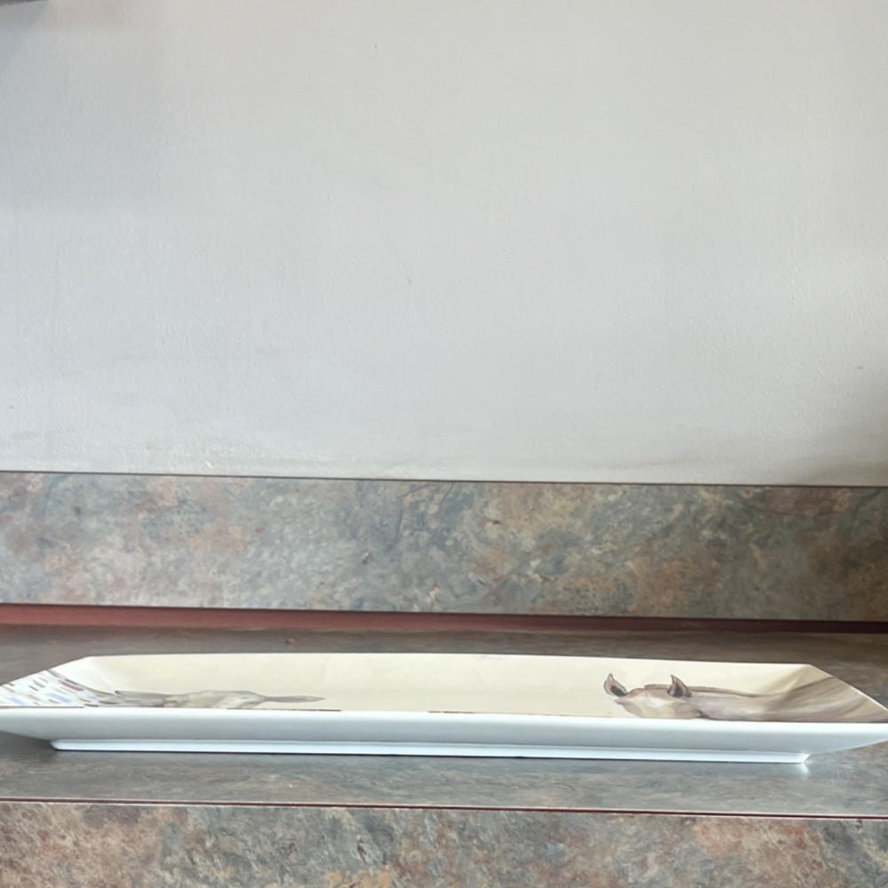 Greenbox Eli Halpin Rectangular Ceramic Animal Platter Dishwasher Safe 15x7in
