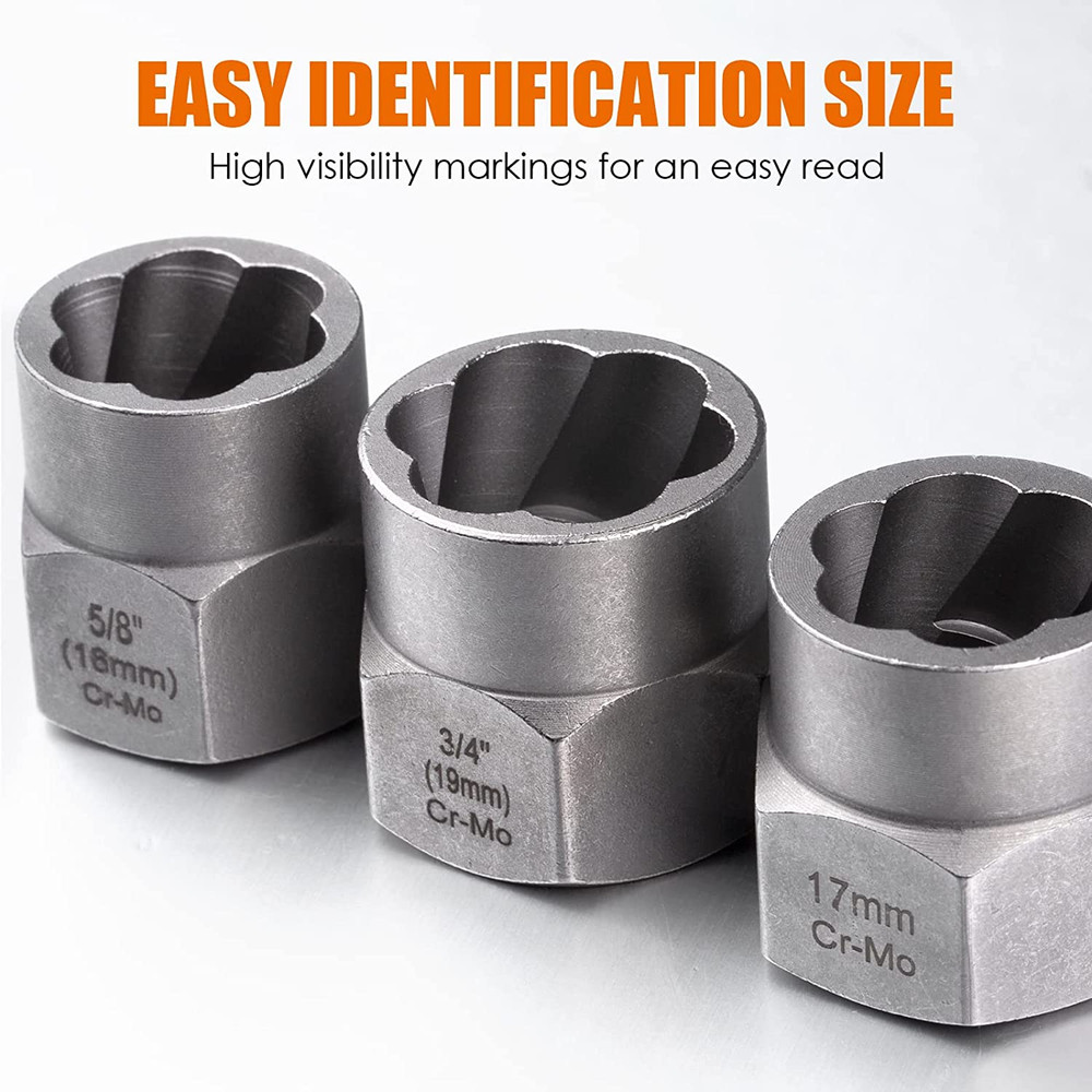 THINKWORK Bolt Extractor Kit, 13+1 Pieces Nut Extractor Socket Set, 3/8" Drive R