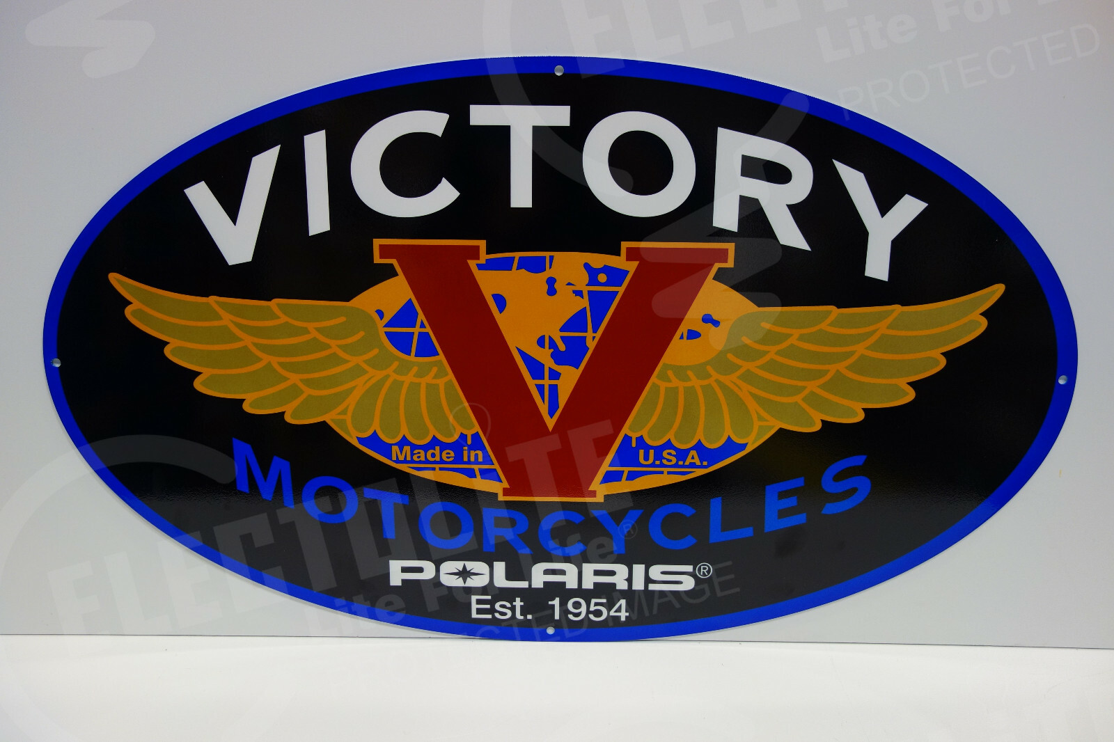 VICTORY MOTORCYCLES DEALERSHIP LIMITED DIE CUT RARE ENAMEL SIGN 17.5"x30"
