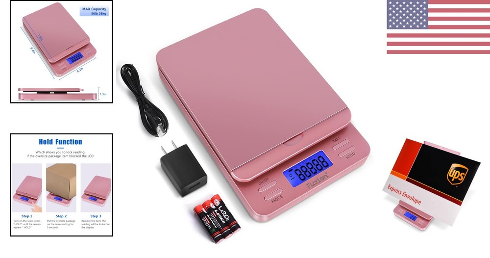 Versatile Package Scale with 5 Units - 86 lb Capacity, Tare & Hold Features