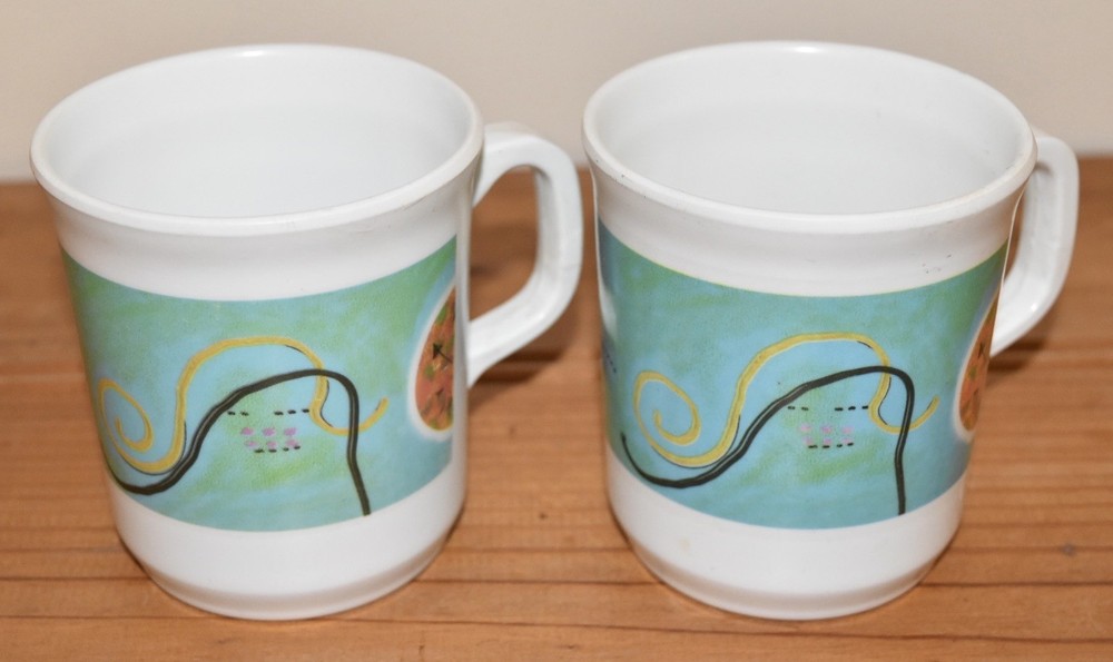 Melamine Plates, Bowls, Mugs - 2 Place Settings - EUC