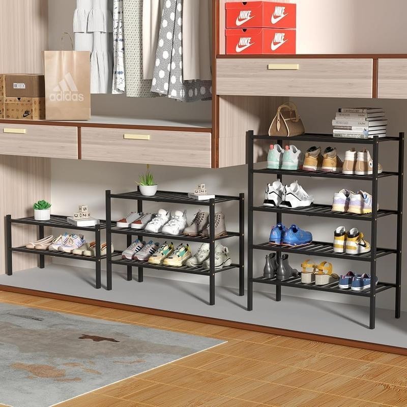 5 Tier Bamboo Shoe Rack Stackable Free Standing Storage Organizer Entryway New
