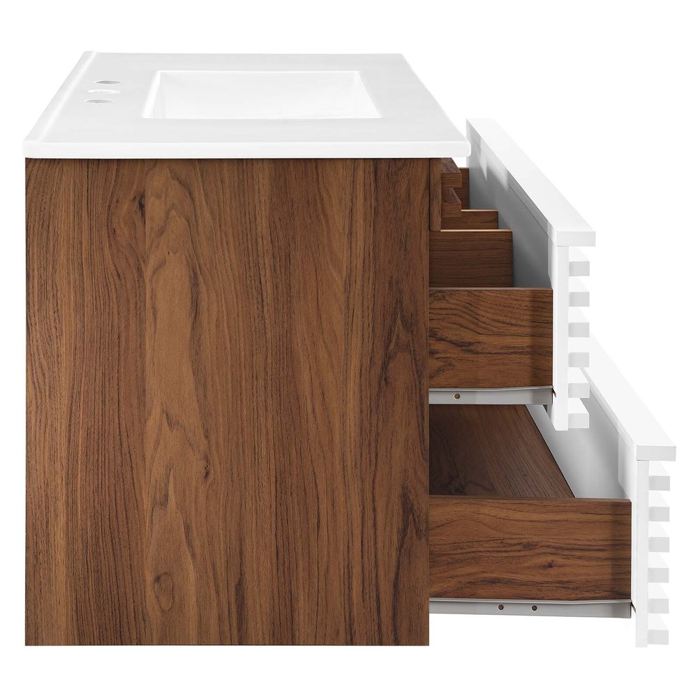 Modway Render 36" Wall-Mount Bathroom Vanity in White Walnut White