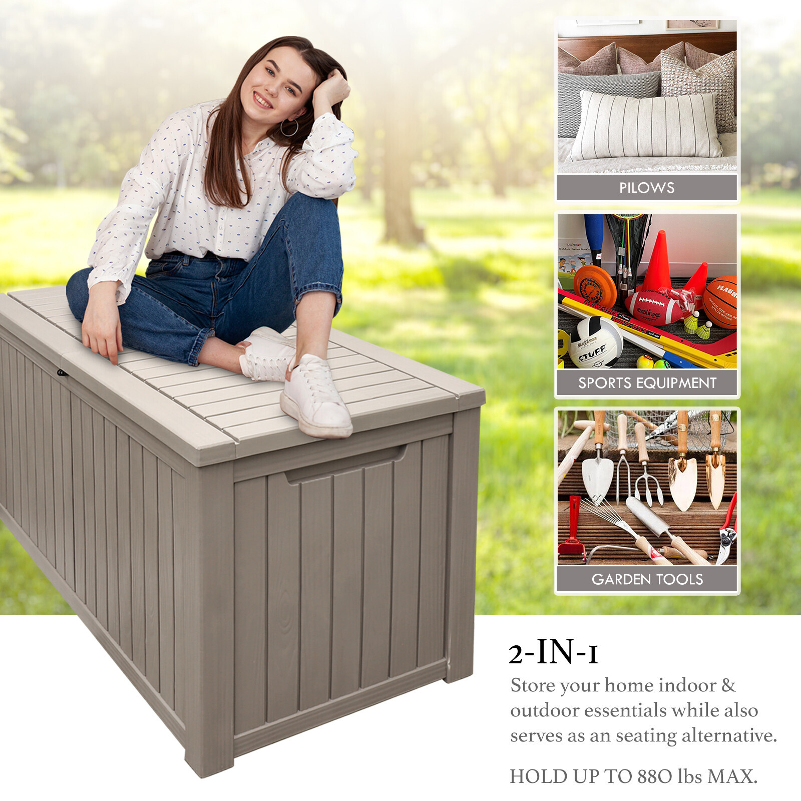 180 Gallon Deck Box Storage Outdoor Patio Chest Organizer Furniture Garden Bench
