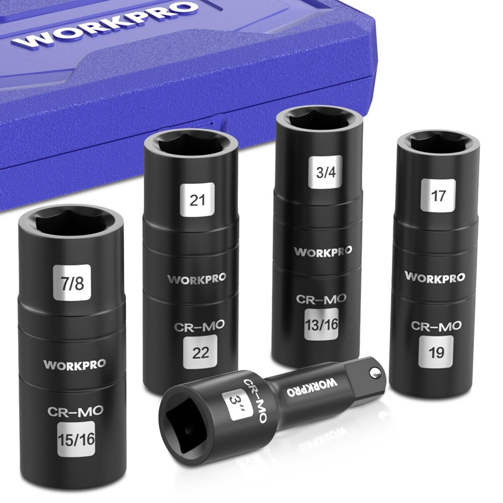 WORKPRO 5PC 1/2" Dr Impact Socket Set Lug Nut Wheel 3" Extension Bar Flip Socket