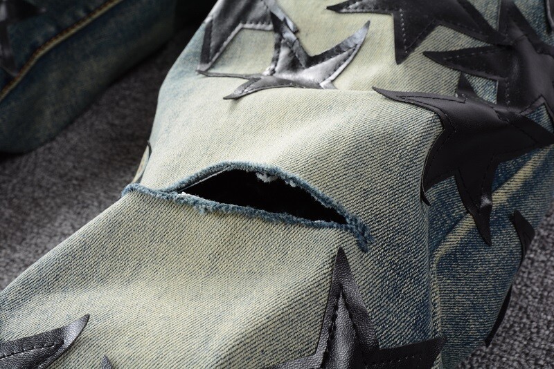 STAR PU Patchwork Men's Ripped Skinny Stretch Denim Jeans