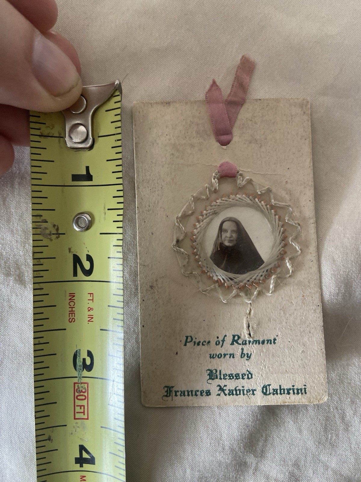 Vintage Saint Frances Xavier Cabrini Piece of Raiment Relic Reliquary