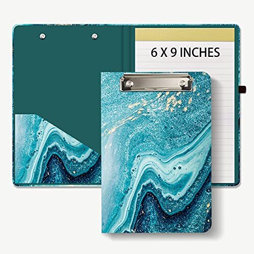 Mini Clipboard Folio with Refillable Lined Notepad and Interior Storage Pocke...