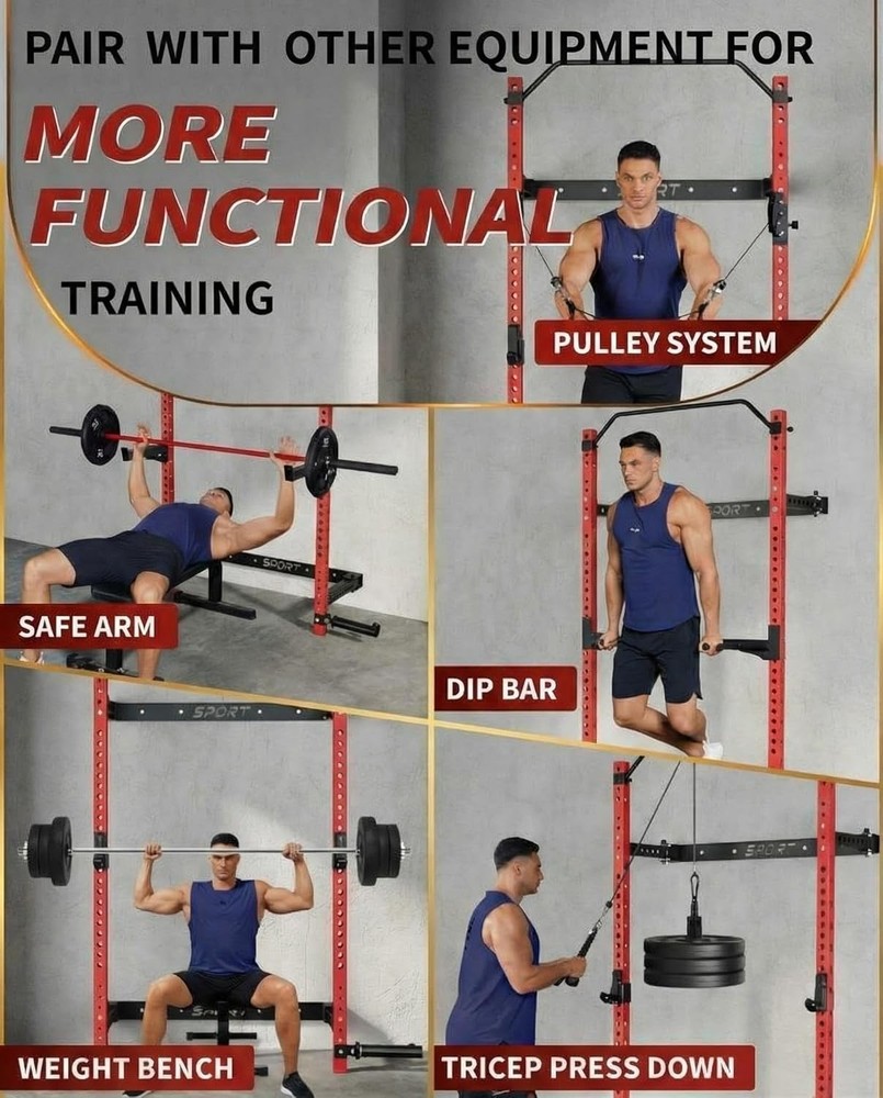 Foldable Squat Rack: 1000 LBS Capacity, Space-Saving with Pull-Up Bar & Landmine