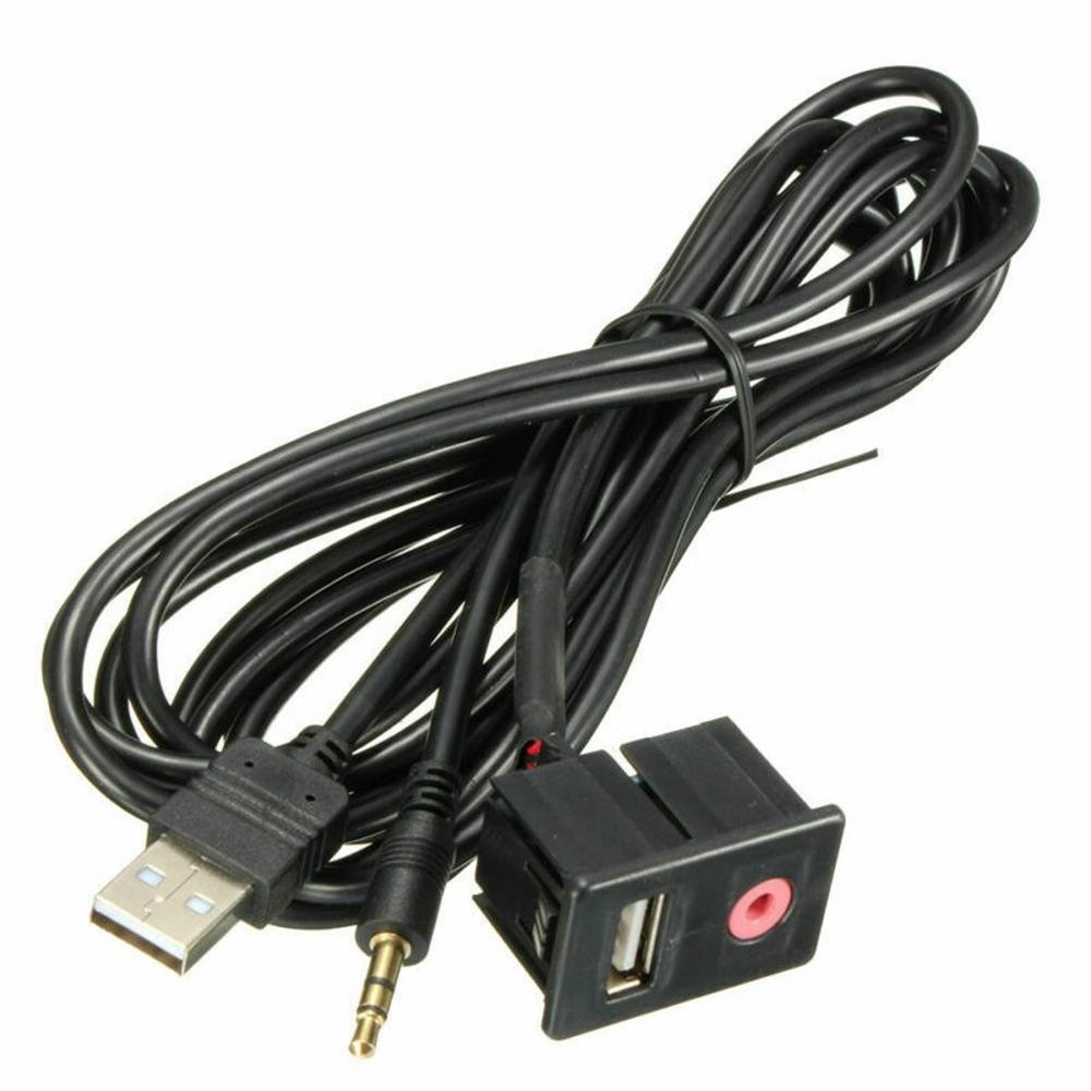3.5mm Car Boat Audio USB AUX Adapter Dash Flush Mount Panel With 1.5M Cable