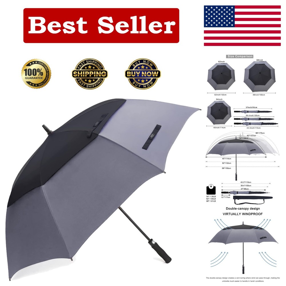 Professional 68 Inch Golf Umbrella - Windproof, Automatic Open Canopy Protection