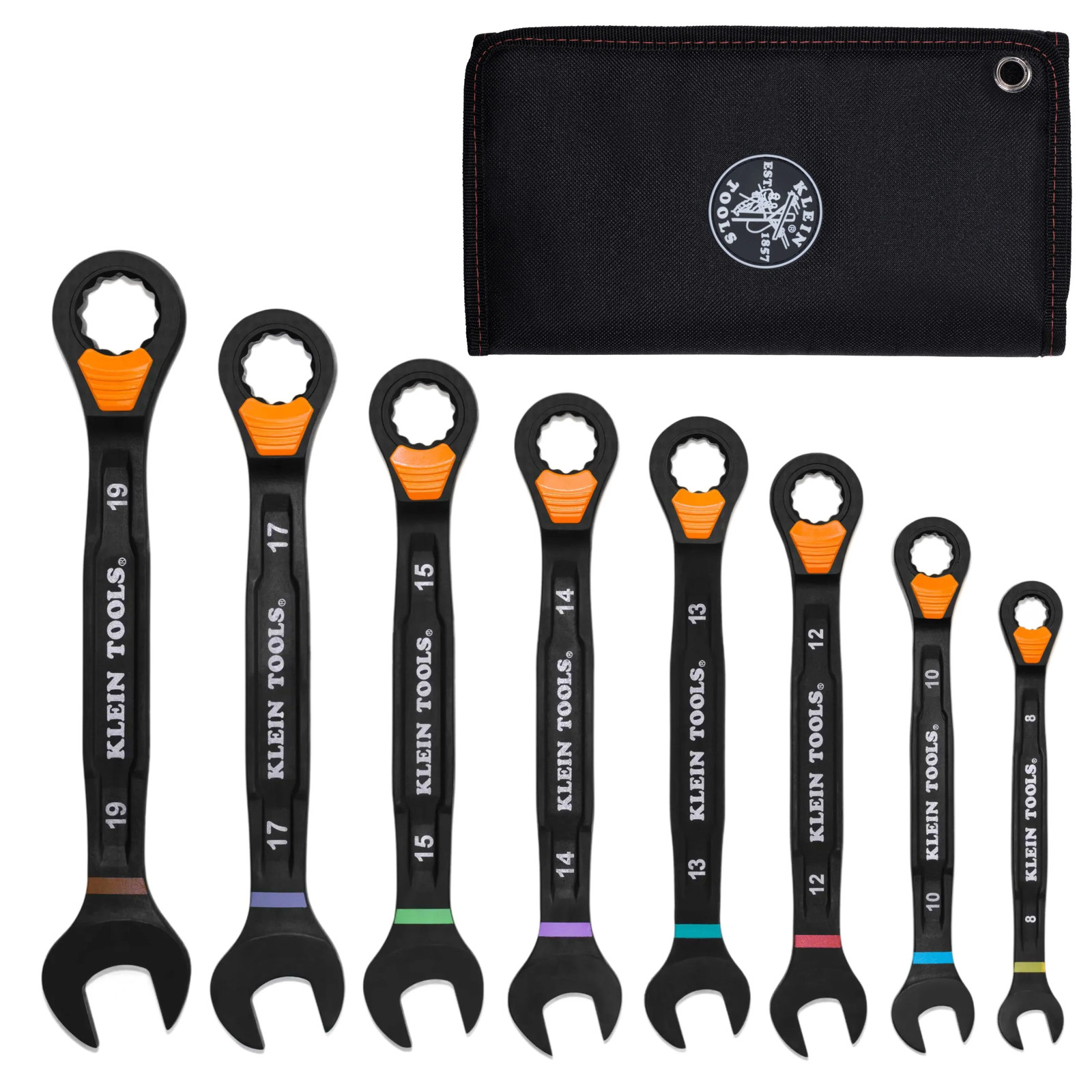 Klein Tools 69508M Ratcheting Combination Slide-Lock Wrench Set, Metric, 8 Pc.