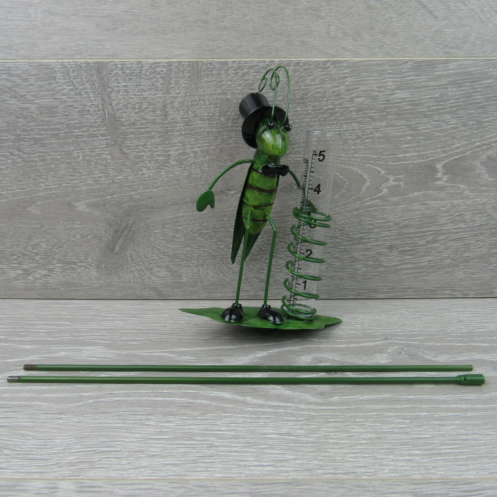 Rain Gauge Garden Metal Stake Decorative Grasshopper Outdoor Yard Decor