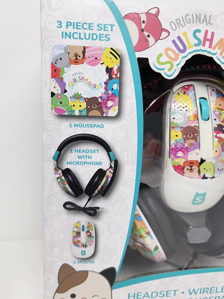 Squishmallow Headsets with Microphone, Wireless Mouse & Mousepad Set New