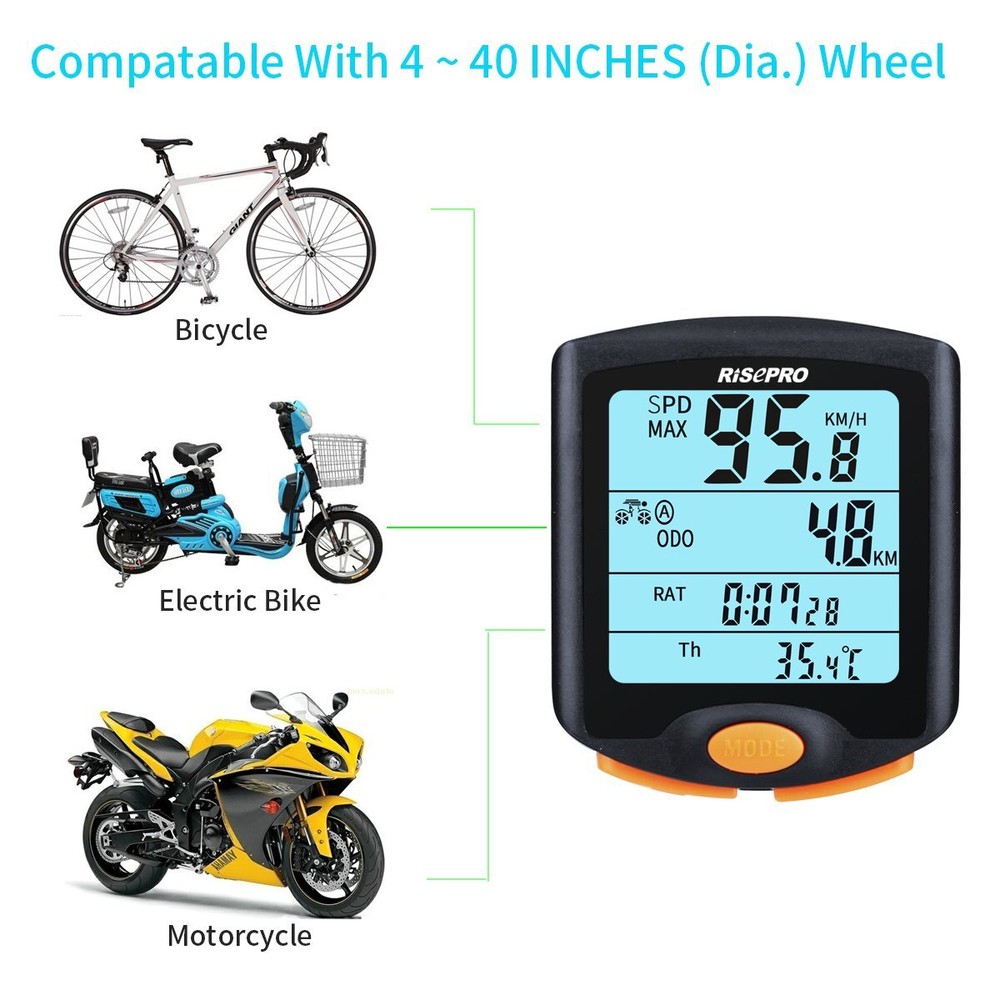 Wireless Bicycle Speedometer Bike Odometer Cycling Multi Function with Backlight