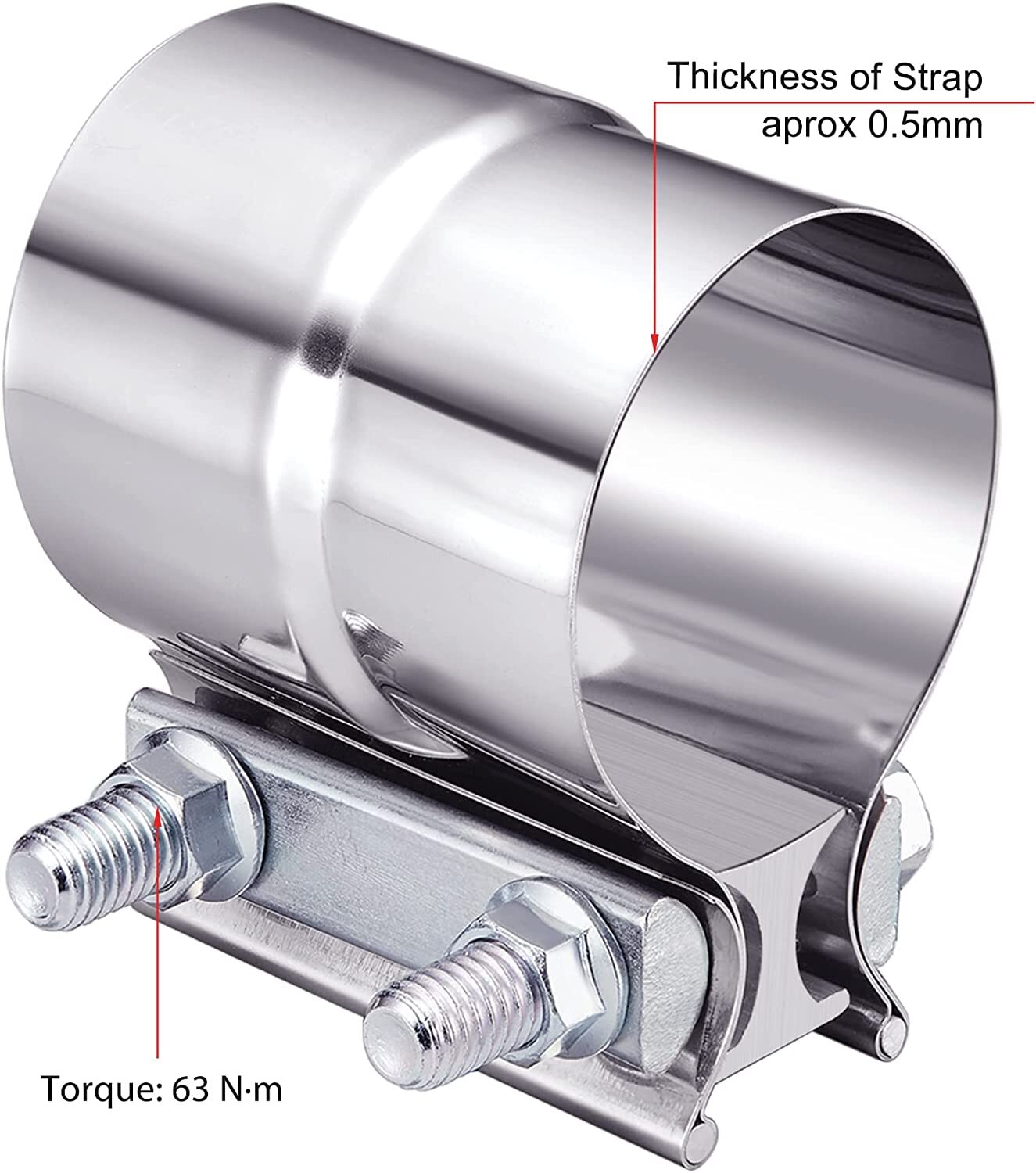 2PCS 2.5" Lap Joint Exhaust Band Clamp Muffler Sleeve Coupler Stainless Steel