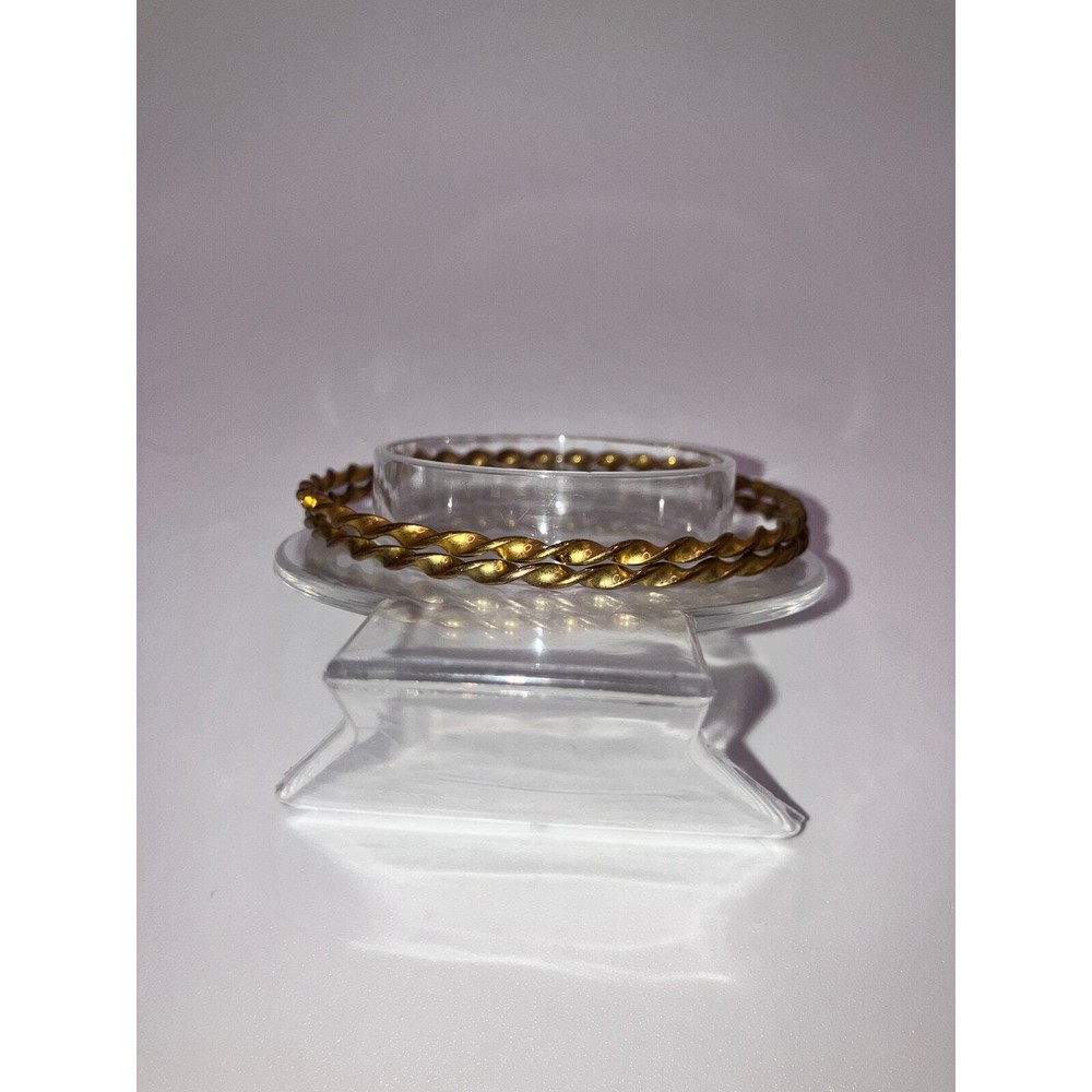 Two Brass Twisted Curved Around 2.75" Bangle Bracelets!