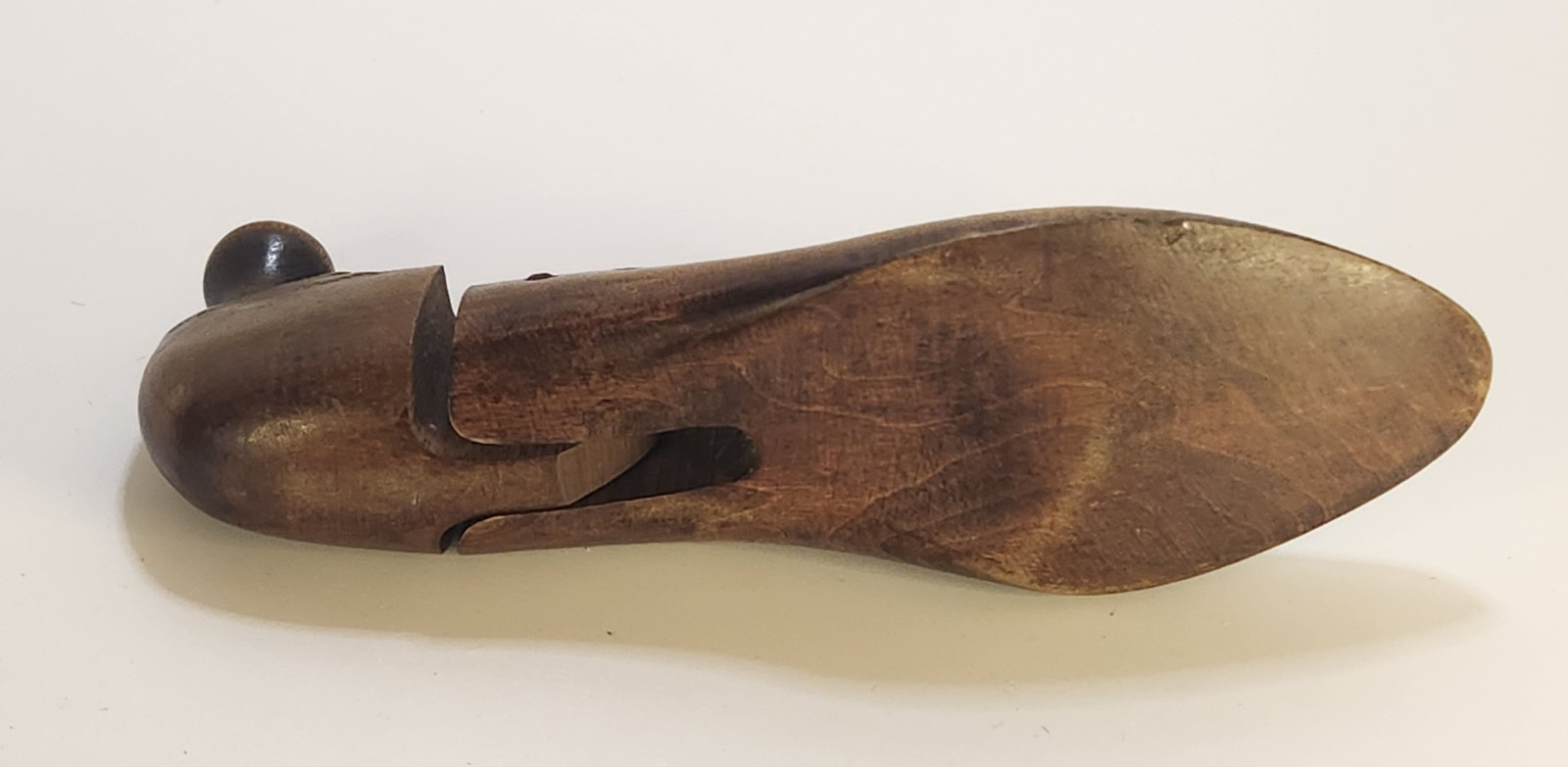 VTG Wood Shoe Cobbler Form Mold Primitive Antique Folk Art Decor Hinged Knob 11"