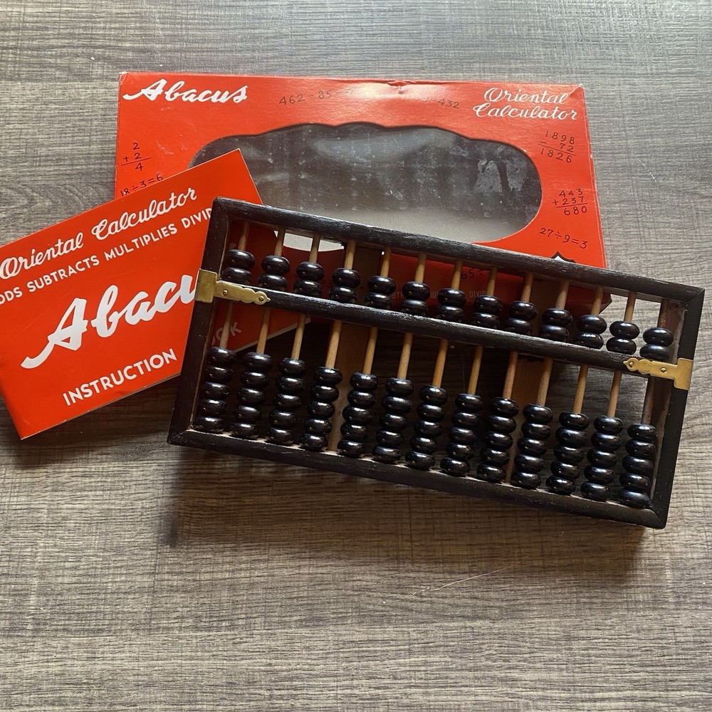 Vintage Oriental Abacus Calculator With Box