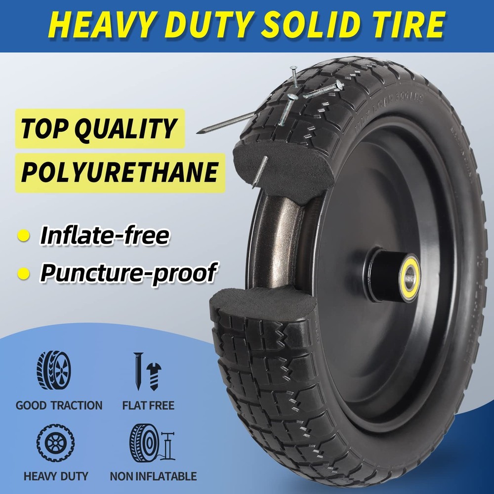 13" Flat-free Solid Tire and Wheel - 2 Pack, Black