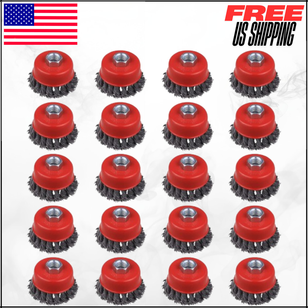 Knotted Wire Cup Brush For Angle Grinders Heavy Rust Cleaning 5/8" Arbor 20PC