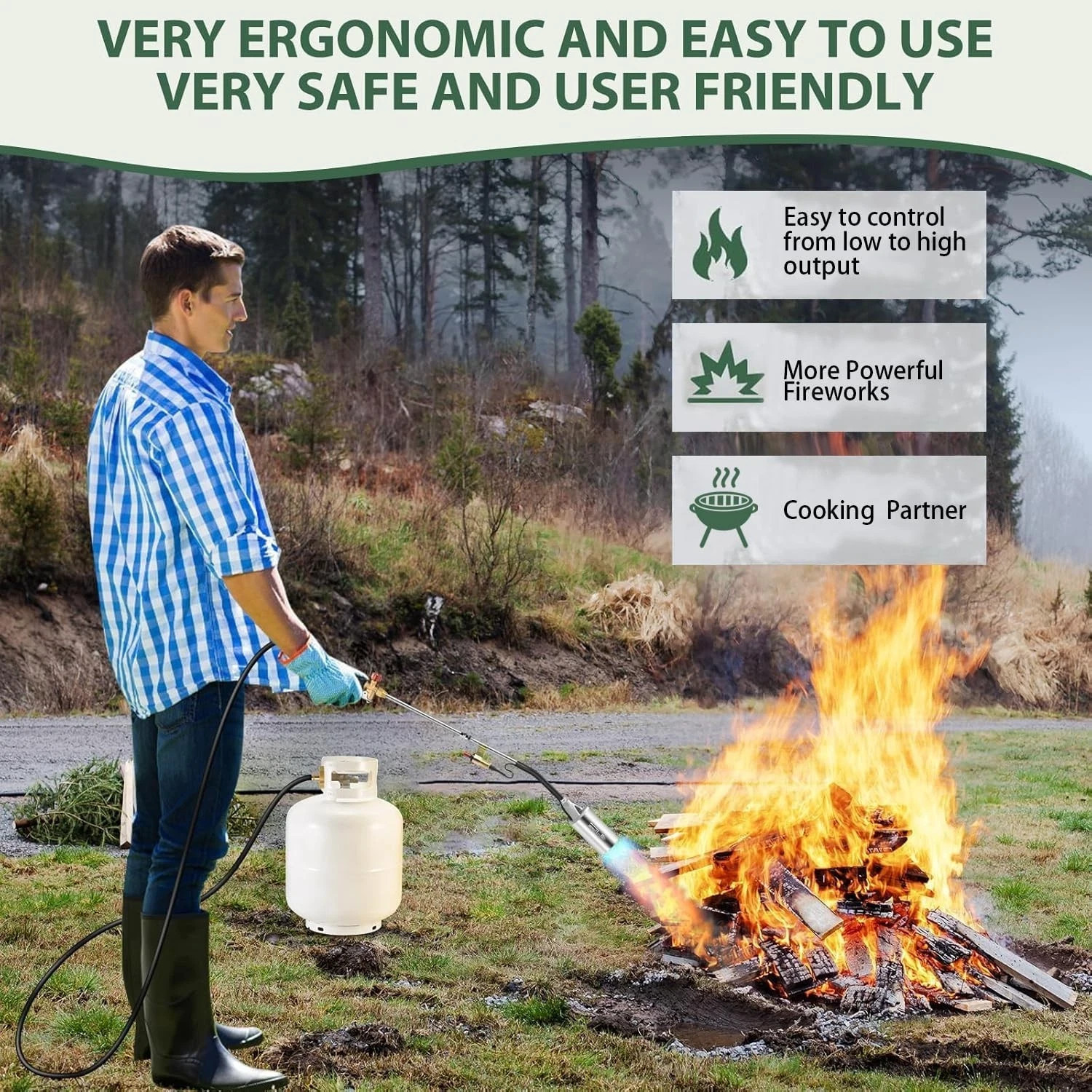 Portable Propane Torch Weed Burner – High Output BTU Flame Torch with 10FT Hos