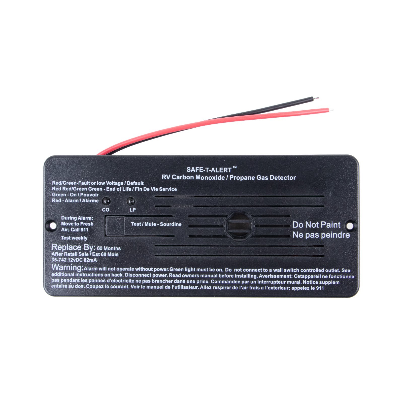 Safe T Alert 35-742-BL Dual LP/CO Alarm – Flush Mount Black RV Detector