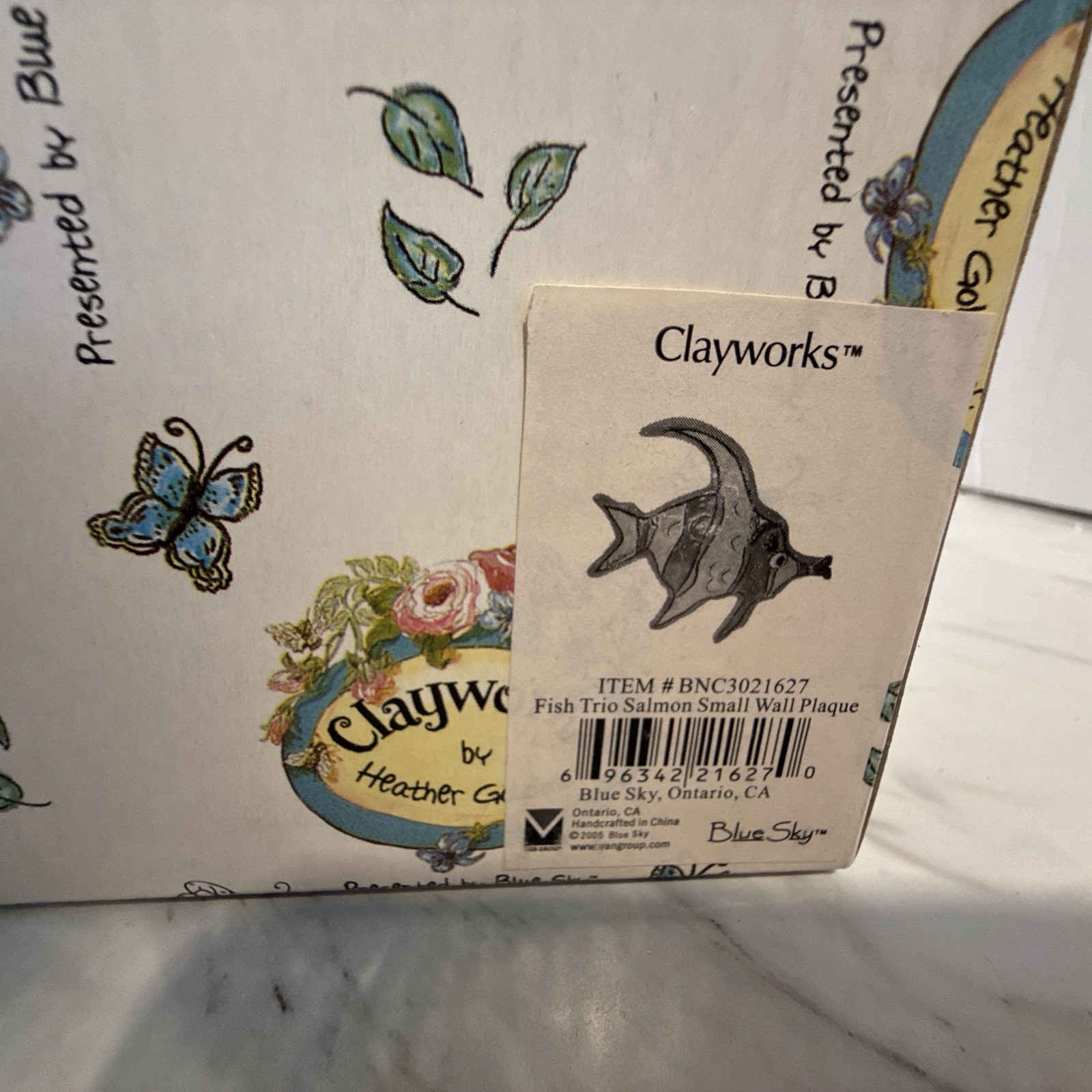 Clayworks Blue Sky Ceramic Angel Fish Wall Plaque Art Small Heather Goldminc