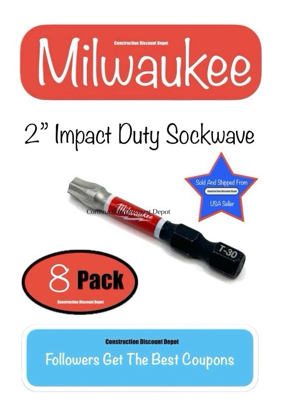 8 Pack Torx T30 Milwaukee Shockwave Impact Bit Set Screw Driver 2" Drill Bits