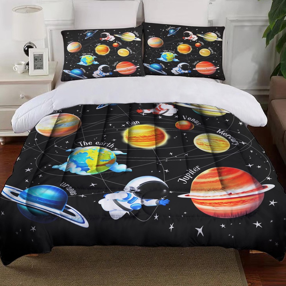 Kids Galaxy Comforter Bedding Sets for Child Outer Space Astronaut Bedding Se...