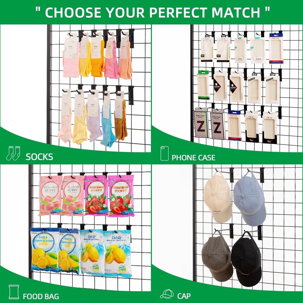 Gridwall Hooks 4 Inch, 100 Pack Grid Wall Hooks, Grid Panel Hooks and Hangers...