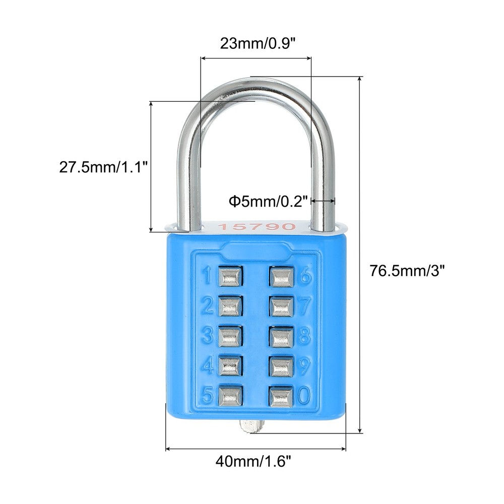 10 Digit Button Combination Padlock 5 Position Locking Mechanism Lock Blue