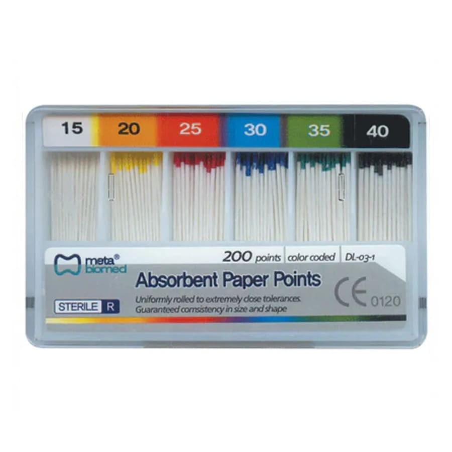 Absorbent Paper Points Color Coded Sterile Hand Rolled Spillproof 200 Ct
