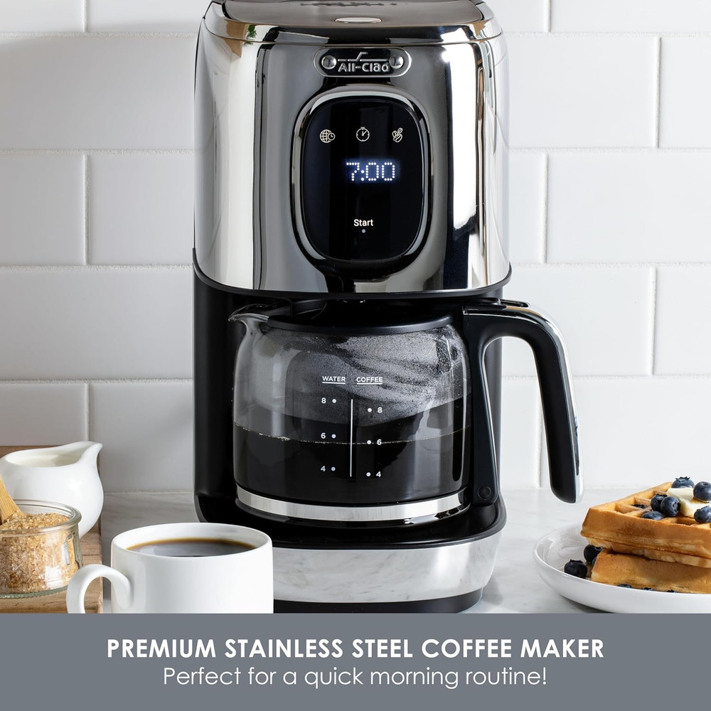 All Clad 8 Cup Coffee Maker Touchscreen Stainless Steel Aroma function NIB