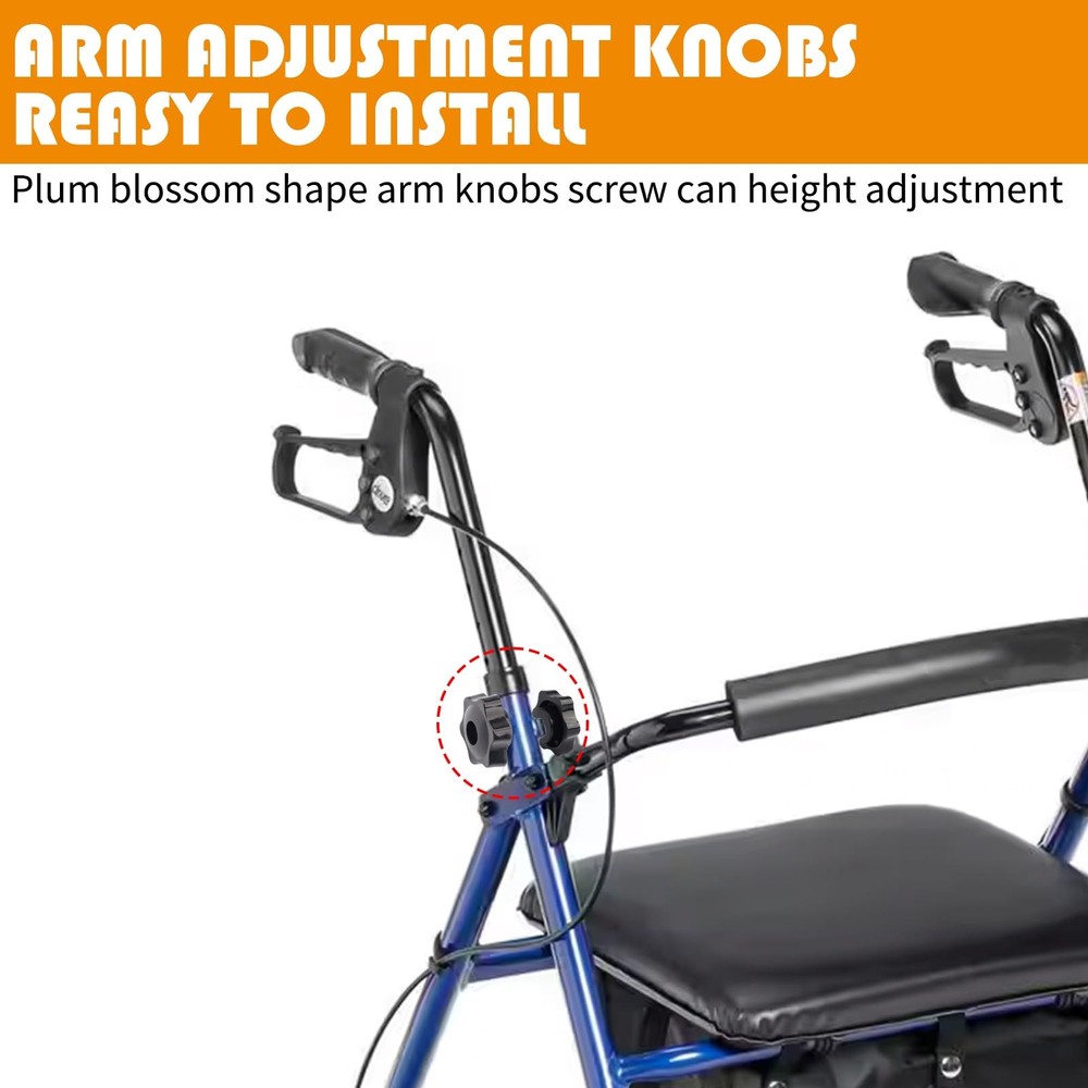 Jerbor 2 Pack Replacement Arm Adjustment Knobs for Rollators Walker Black