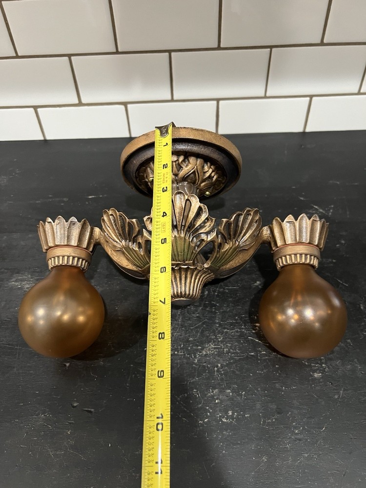 Antique Polychrome Finish Two Socket Semi Flush Mount Fixture Rewired 8i