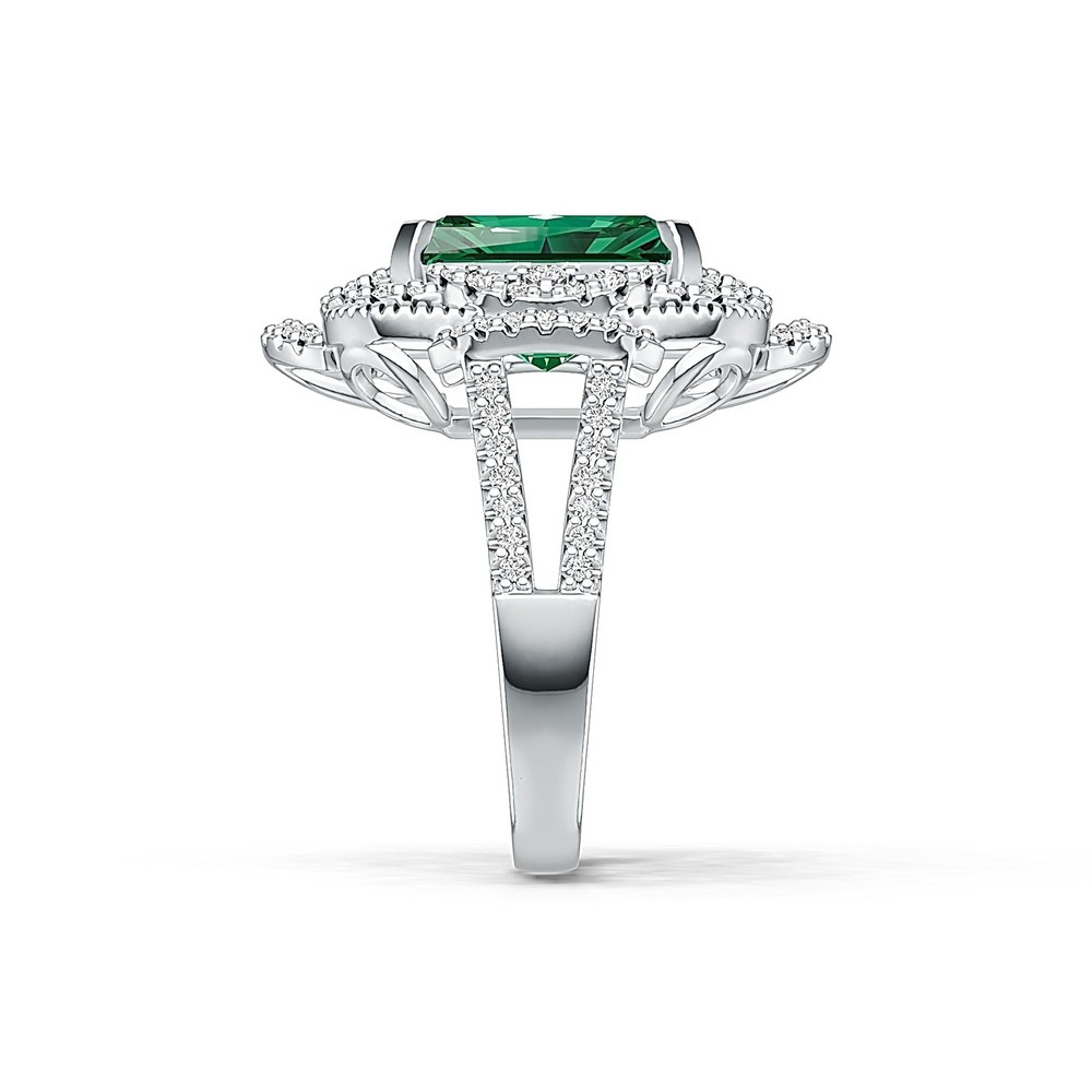 Sterling Silver Semi Mount Ring Setting Emerald OCT 12X10mm Halo Split Shank