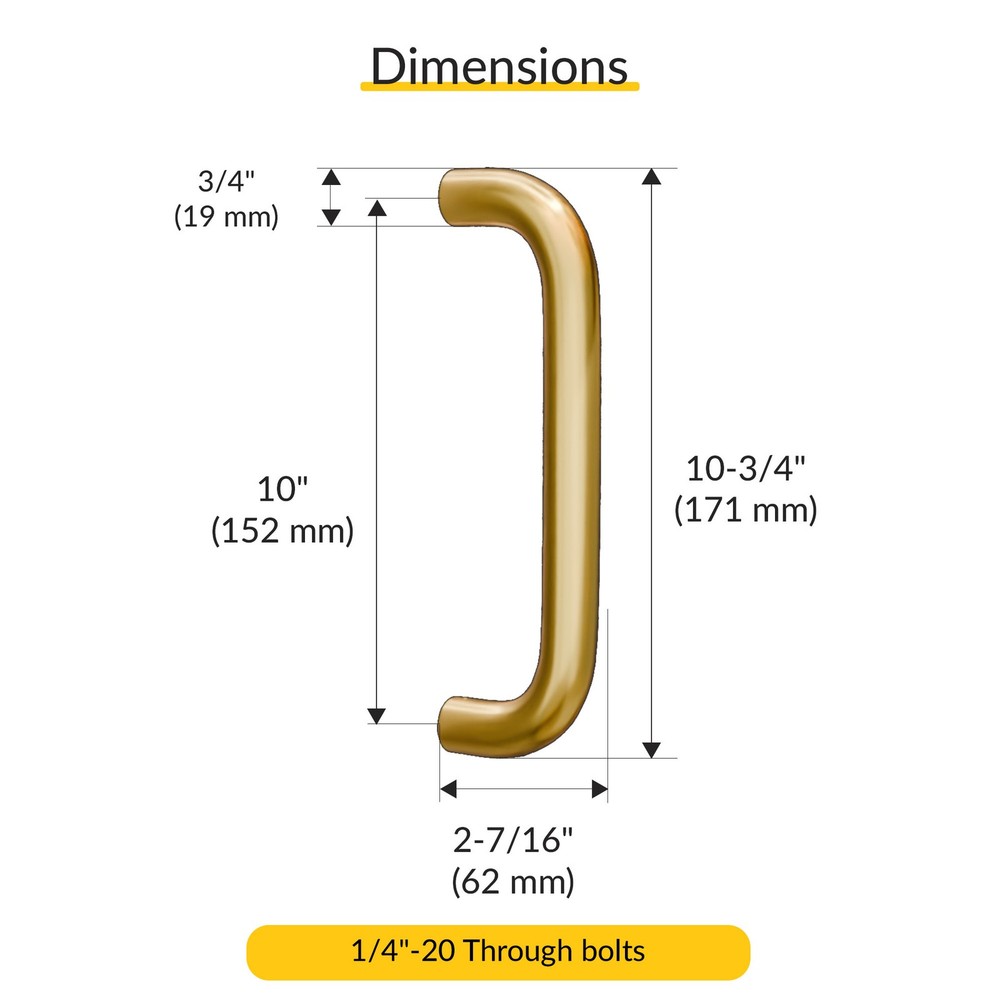 Brixwell Solid Pull Handle Brass 10" CTC Polished Brass Finish