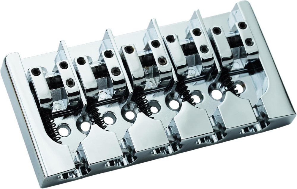 Chrome 5 String Electric Bass Bridge with Adjustable Saddles