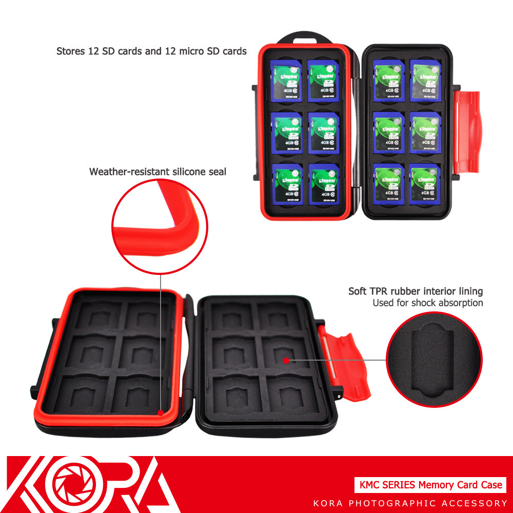 Water-Resistant 12 SD SDHC SDXC + 12 Micro SD Memory Card Case Holder Storage
