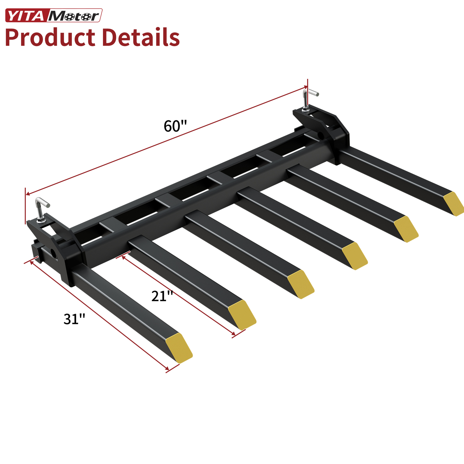 21" Fork Length 4000LBS Clamp-On Debris Forks For 60" Buckets Skid Steers Heavy