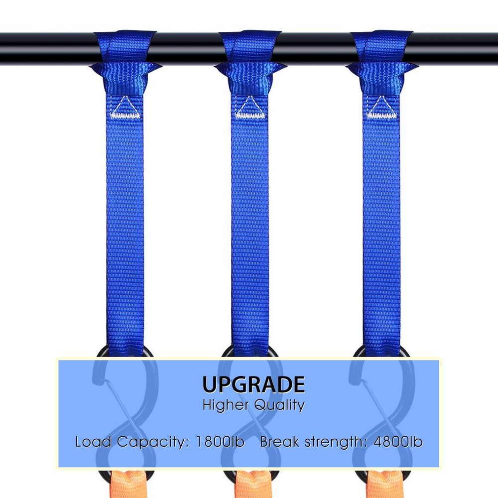 8 Pack Soft Loop Tie Down Straps 1800Lbs Load Capacity 4800Lbs Breaking Strength