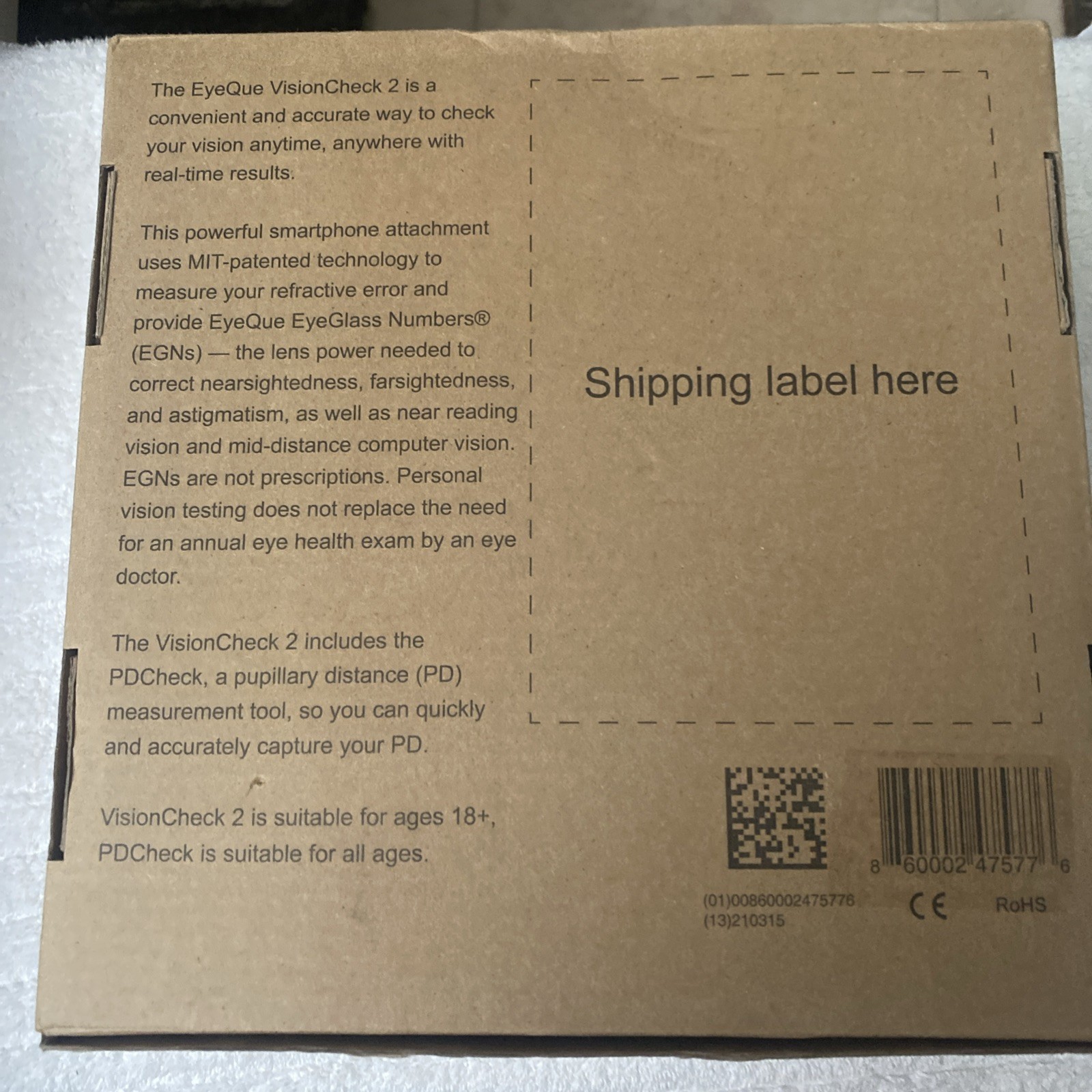 EyeQue Vision Check 2 Ophthalmic Refractometer New