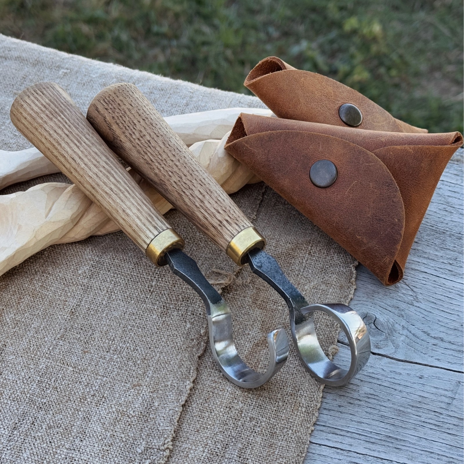 1.18in Blades 2-pieces Hook And Scorp Carving Knife Set 52100 Steel With Sheaths