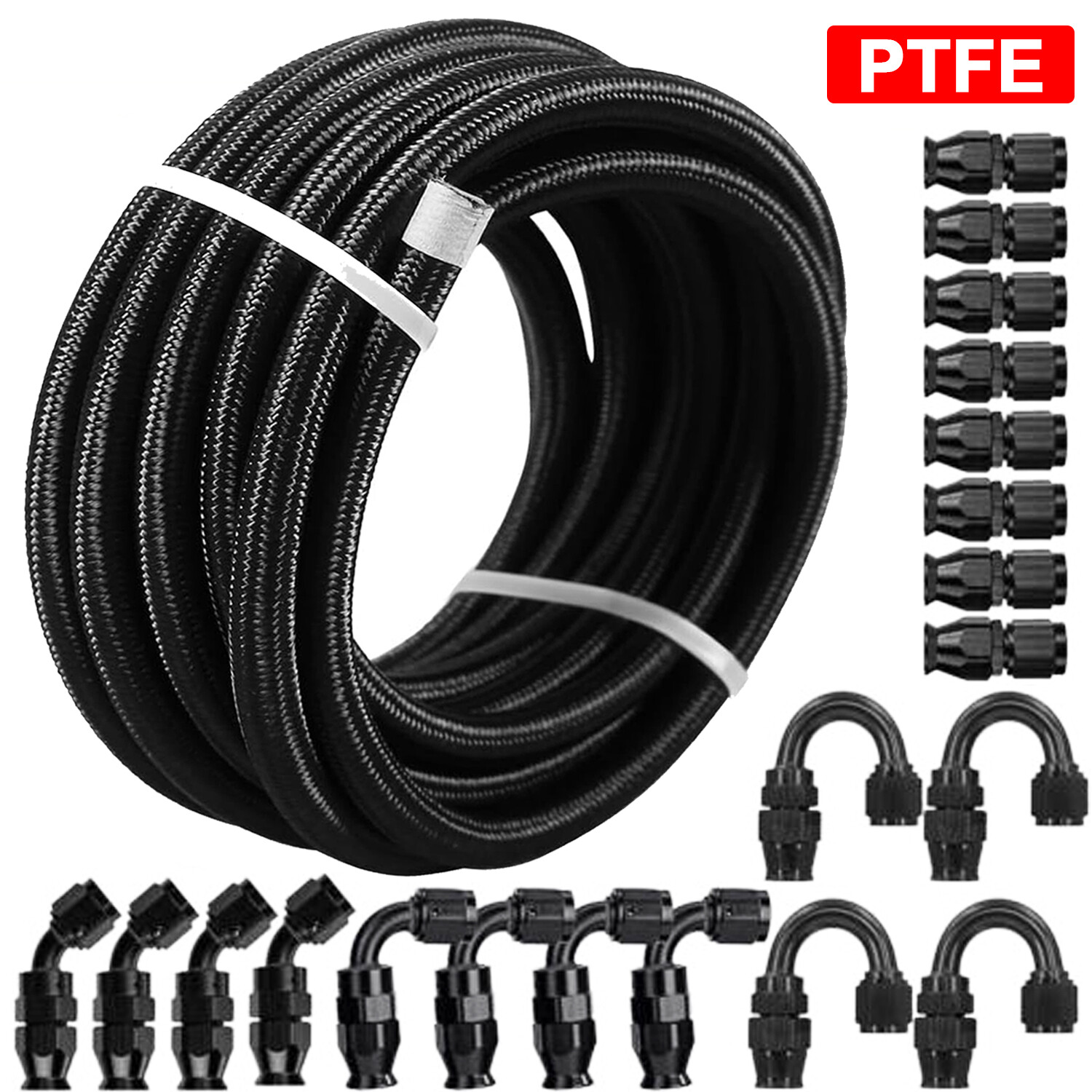 4AN 6AN 8AN 10AN Nylon Braided PTFE Fuel Line 10FT-30FT w/ Fitting Hose Kit E85