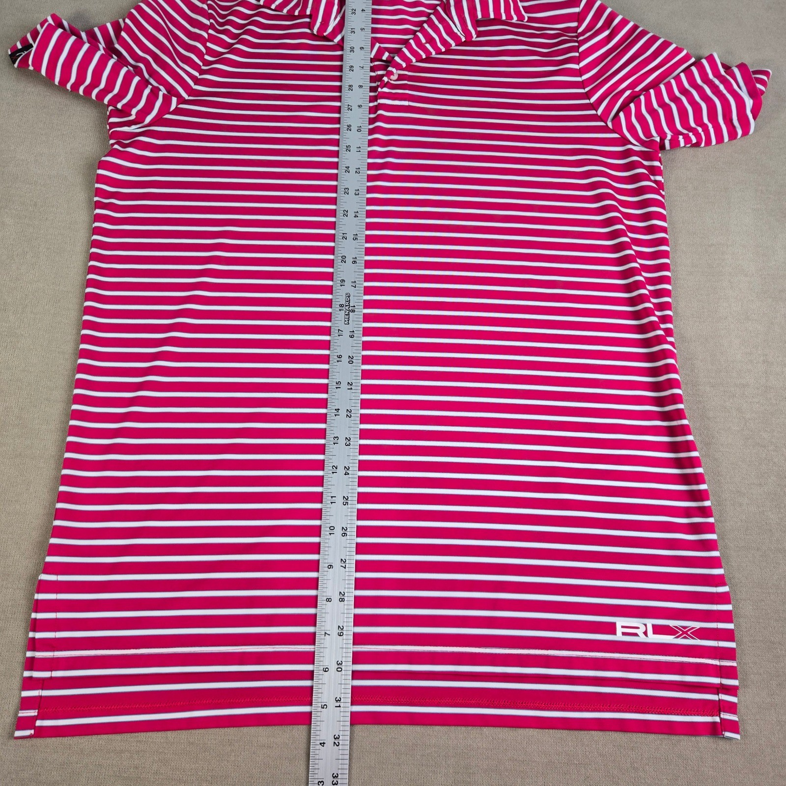 RLX Ralph Lauren Men's Golf Polo Shirt Pink White Stripe M