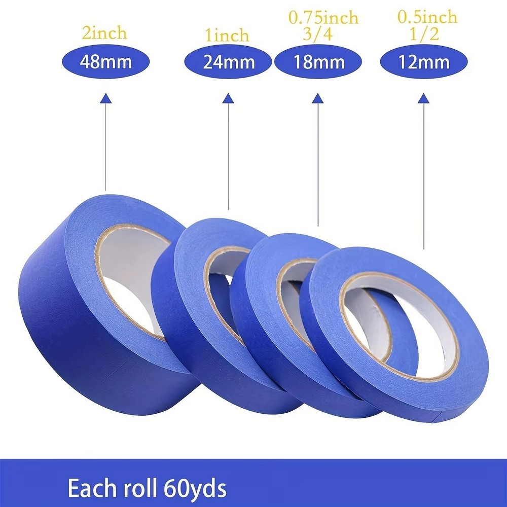 Blue Painters Masking Tape Multi Size Clean Release 4pcs Set