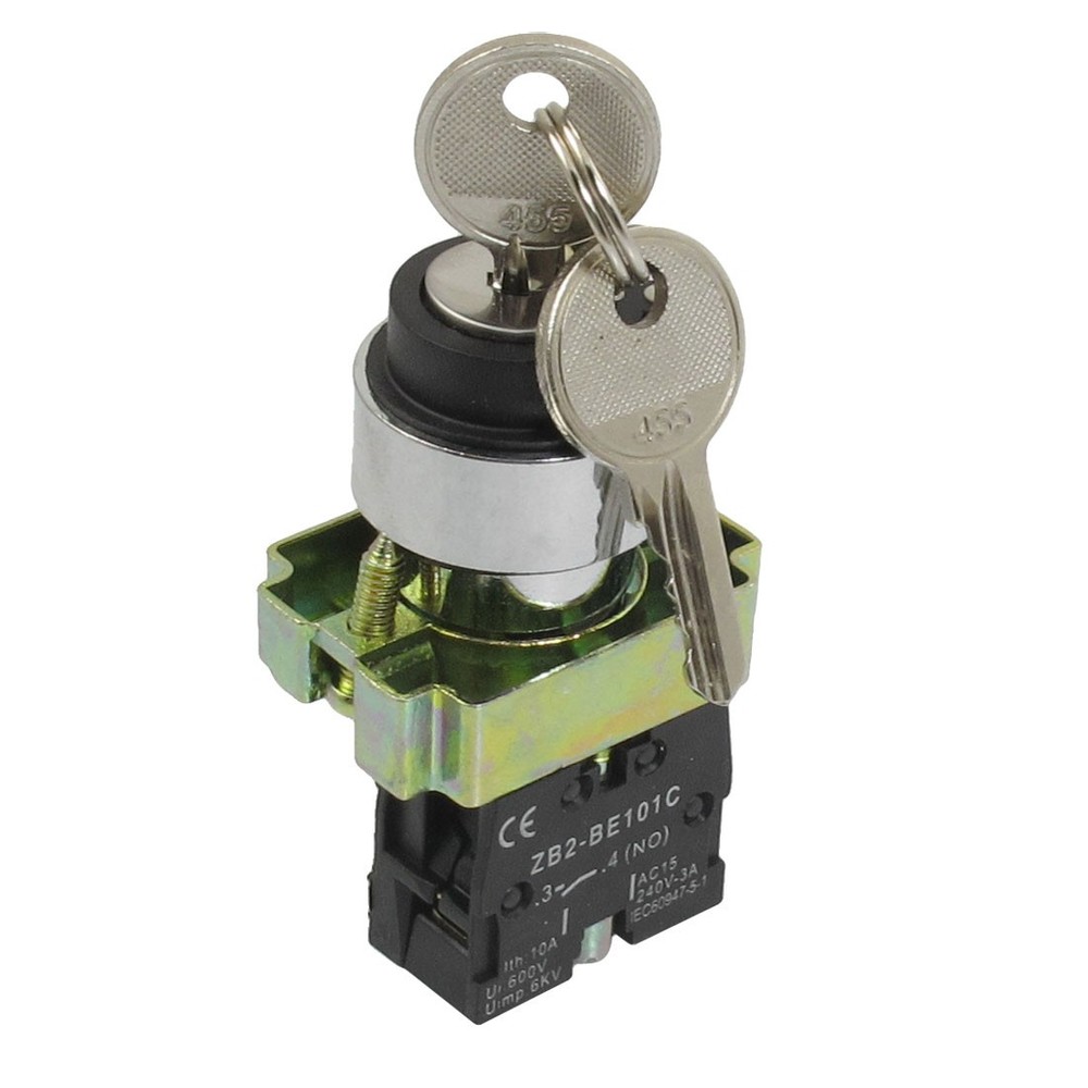 22mm Lock 1 NO Two 2-Position Lock Selector Switch