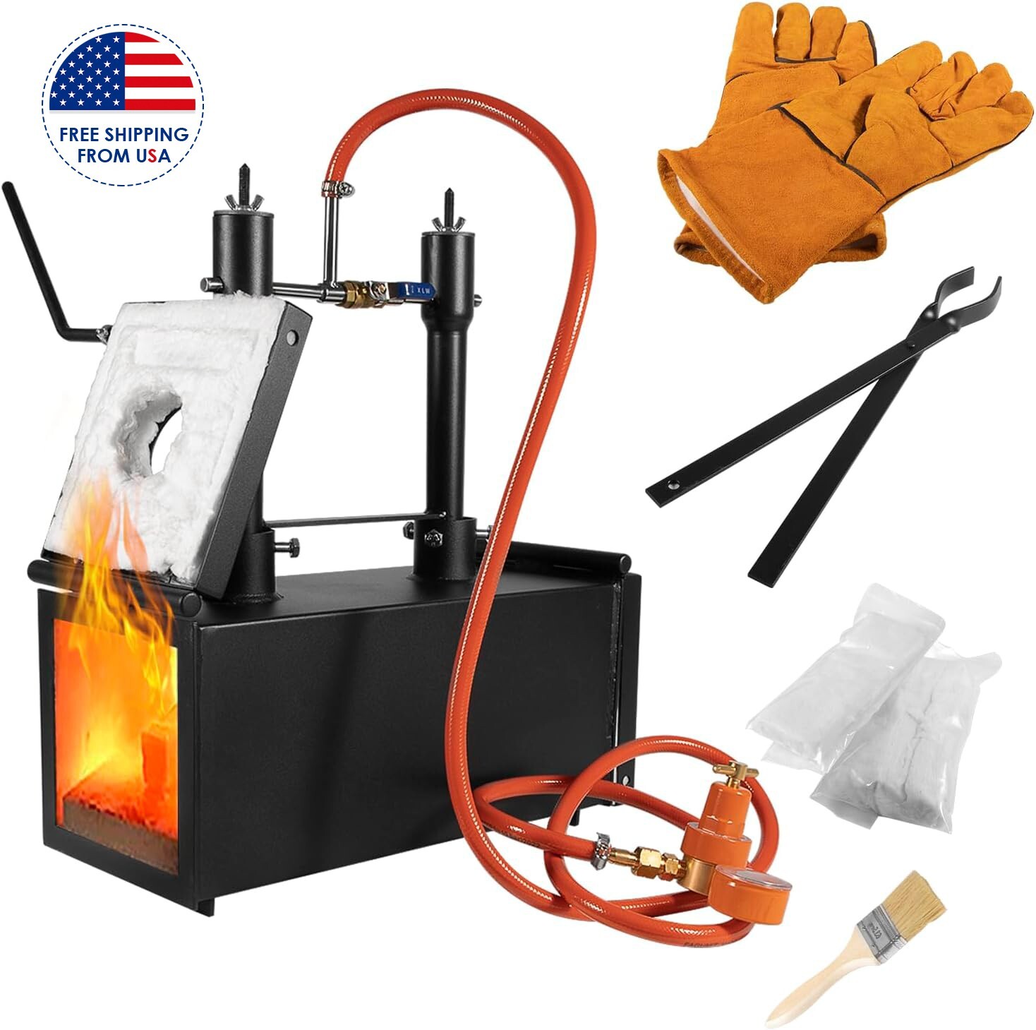 Gas Propane Forge Furnace with Dual Burners 2-Door Blacksmith Knife Tool Farrier