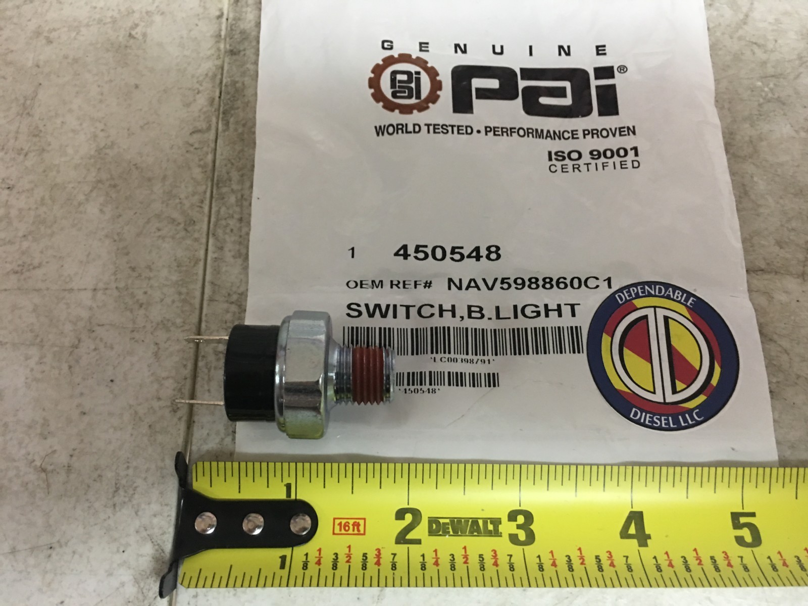 Brake Light Switch for International. PAI # 450548 Ref. # 598860C1 FSC 1749-3110